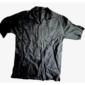 Godbody Linen Deep Navy XL‎ Embossed Button Down Shirt